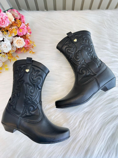 Botas vaqueras negras para niños con cremallera y tacón