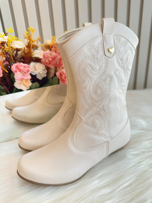 Botas Boiadeira Texanas para Niños en Color Blanco Roto con Cremallera y Tacón 