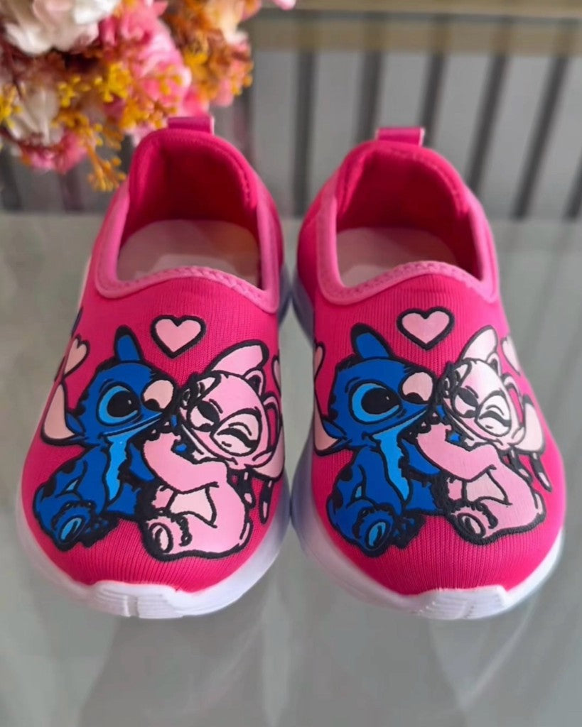 Zapatillas Easy-On para niña con temática de Lilo Stitch y Ángel en color rosa 