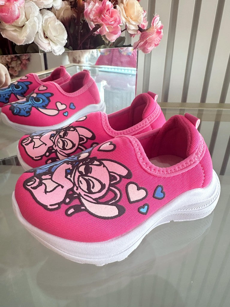 Zapatillas Easy-On para niña con temática de Lilo Stitch y Ángel en color rosa 
