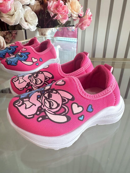 Zapatillas Easy-On para niña con temática de Lilo Stitch y Ángel en color rosa 