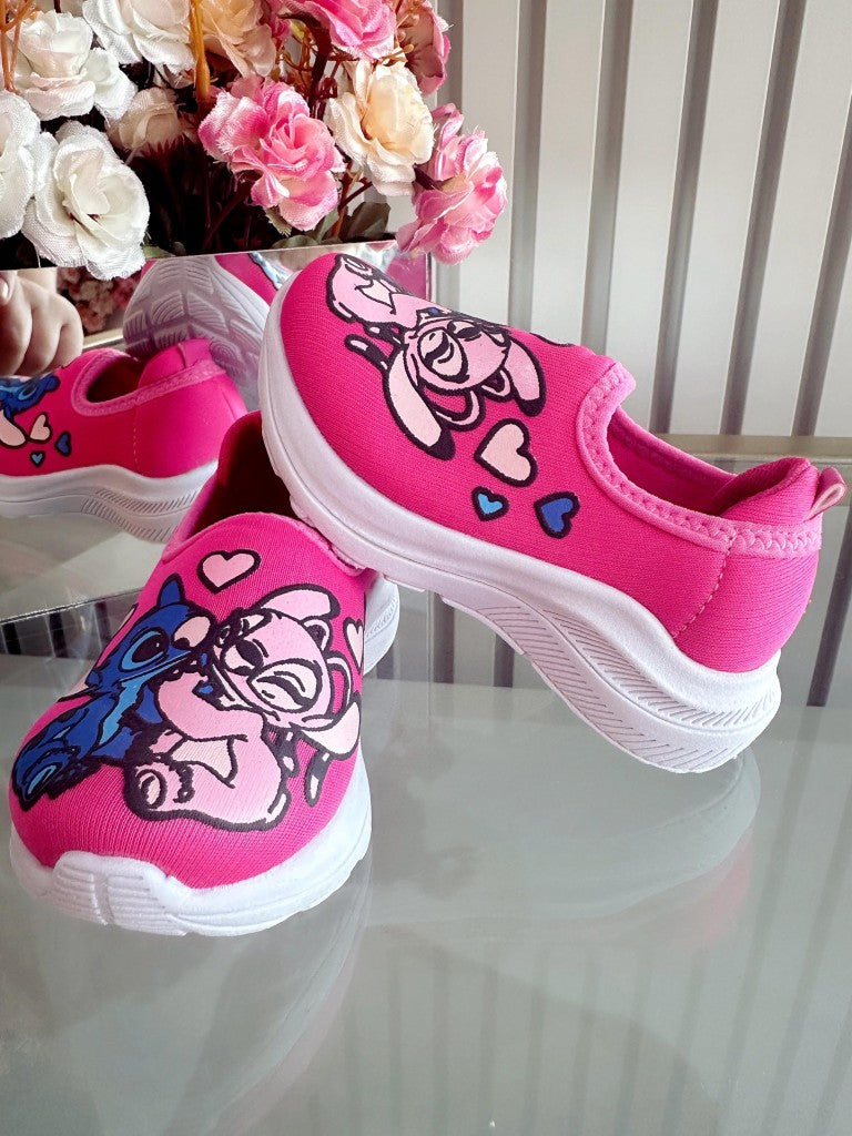 Zapatillas Easy-On para niña con temática de Lilo Stitch y Ángel en color rosa 