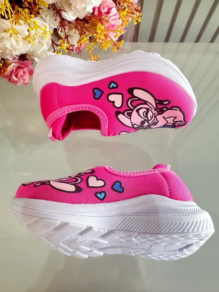Zapatillas Easy-On para niña con temática de Lilo Stitch y Ángel en color rosa 