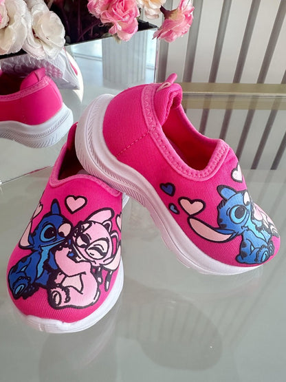 Zapatillas Easy-On para niña con temática de Lilo Stitch y Ángel en color rosa 