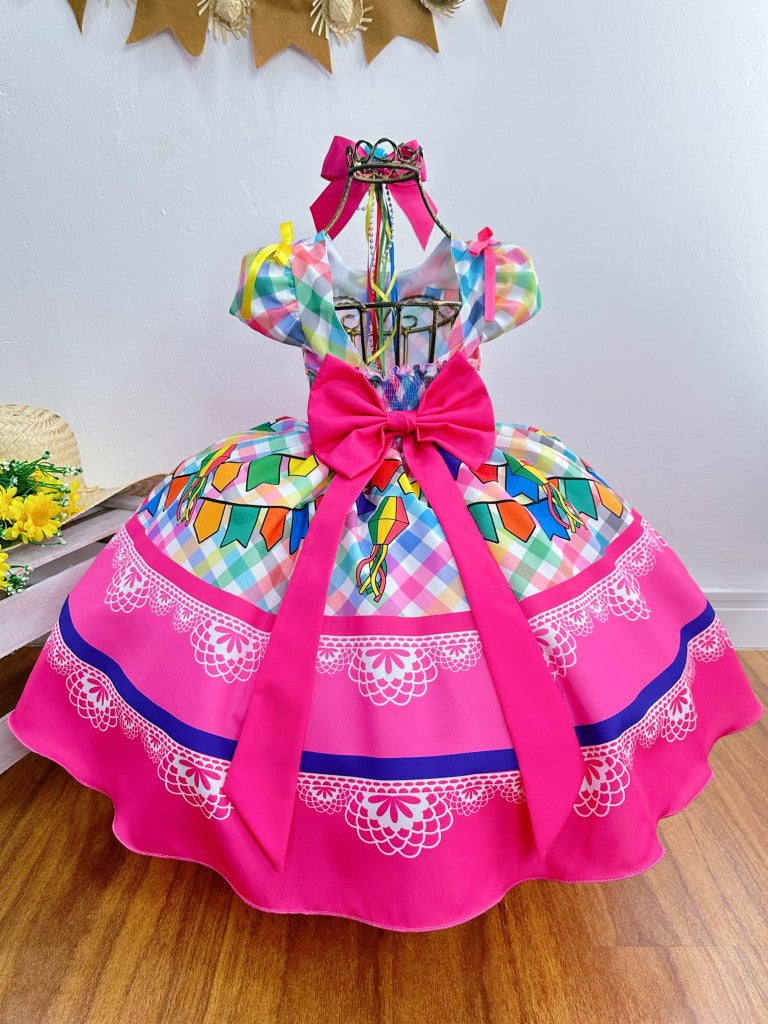 Vestido de fiesta infantil de junio, cuadros coloridos de lujo