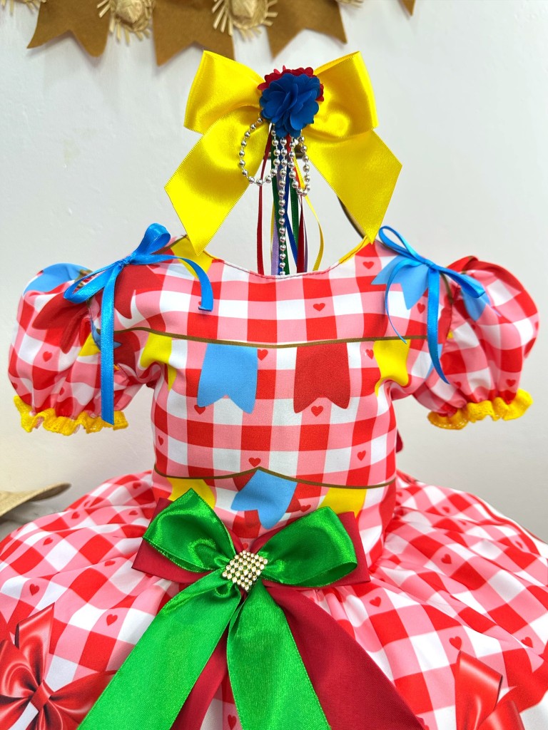 Vestido de fiesta infantil de junio, cuadros rojos de San Juan