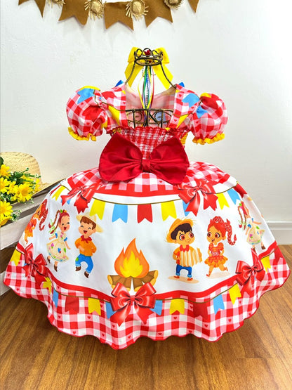 Vestido de fiesta infantil de junio, cuadros rojos de San Juan
