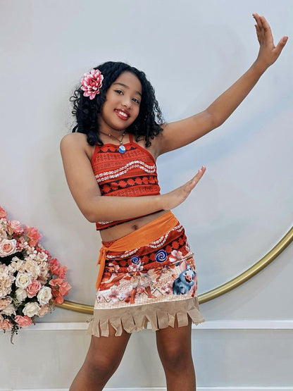 Disfraz infantil de Moana con collar y cinturón para fiestas