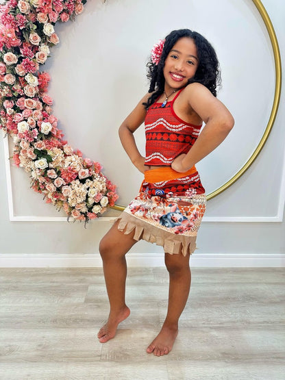 Disfraz infantil de Moana con collar y cinturón para fiestas