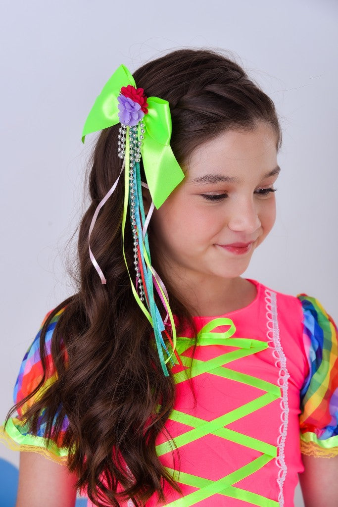 Conjunto corto Junino rosa para niña con falda colorida