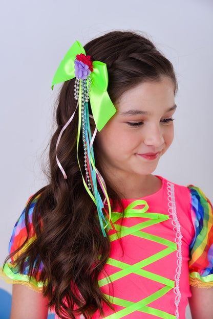 Conjunto corto Junino rosa para niña con falda colorida