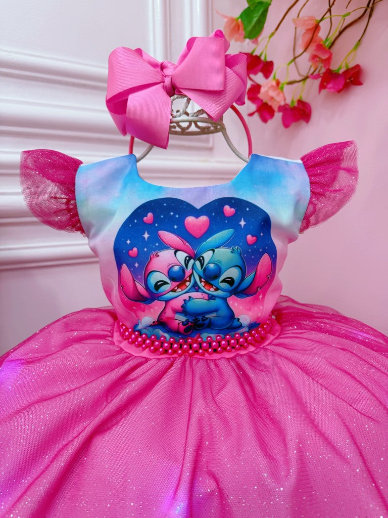 Vestido infantil de Lilo Stitch y Ángel con falda de fiesta LED