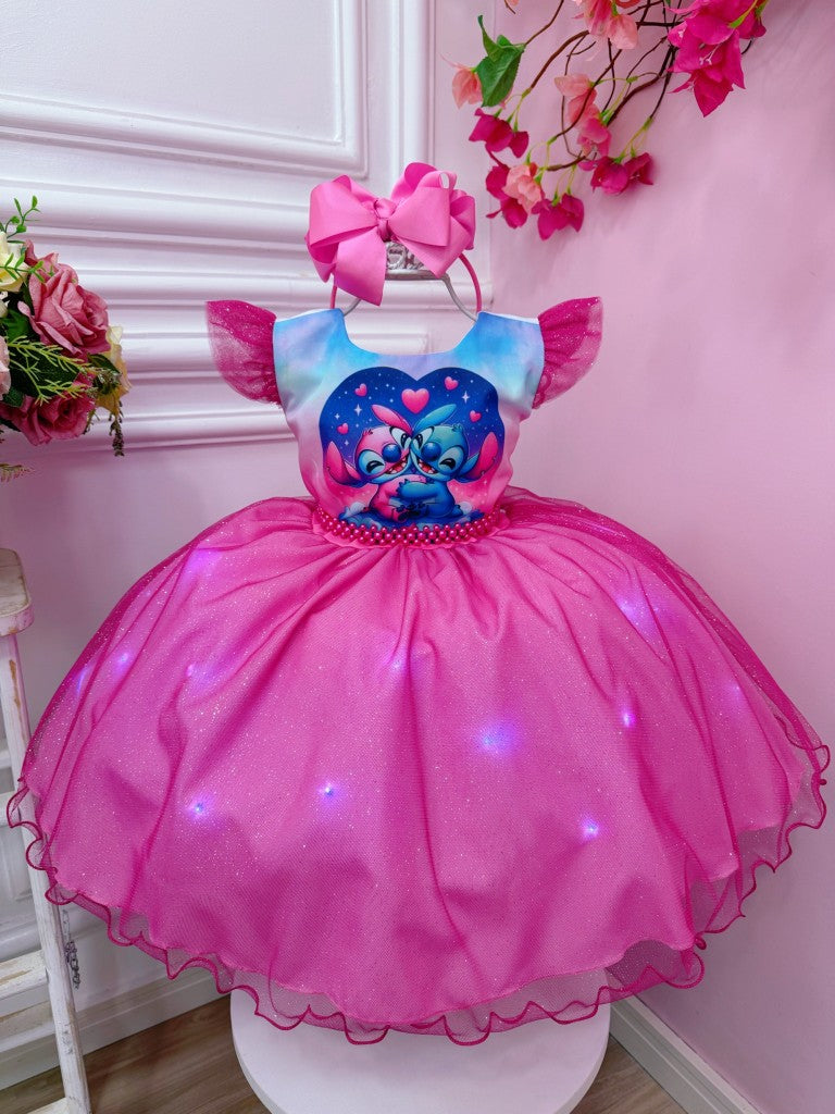 Vestido infantil de Lilo Stitch y Ángel con falda de fiesta LED