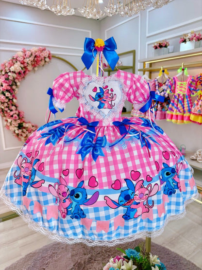 Vestido de fiesta a cuadros rosa de Lilo Stitch y Angel