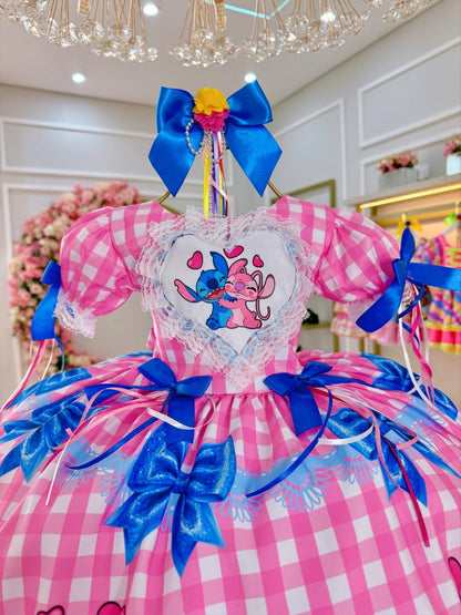 Vestido de fiesta a cuadros rosa de Lilo Stitch y Angel