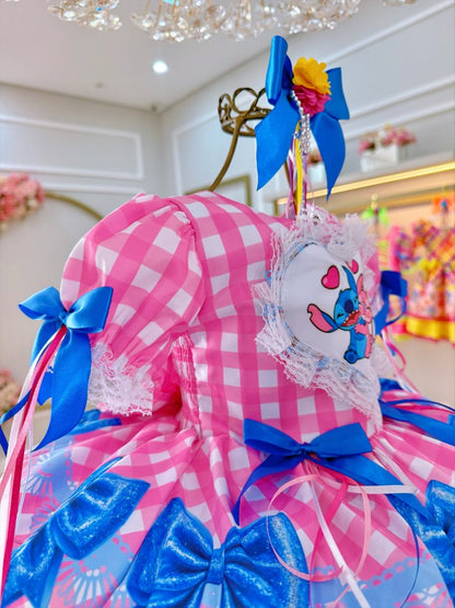Vestido de fiesta a cuadros rosa de Lilo Stitch y Angel