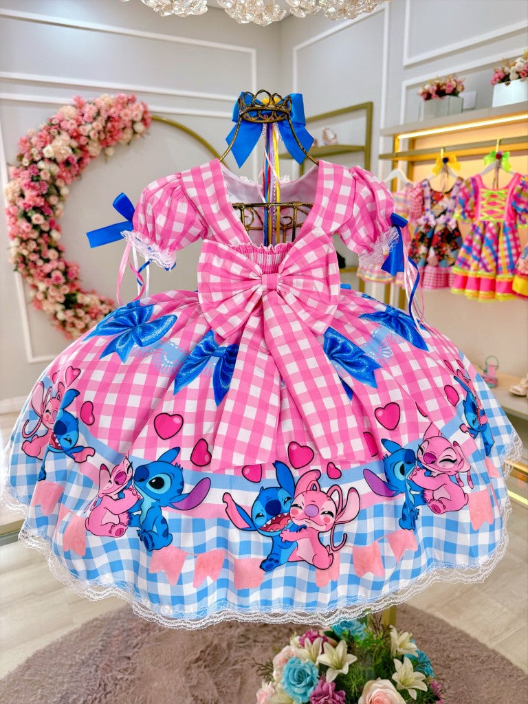 Vestido de fiesta a cuadros rosa de Lilo Stitch y Angel