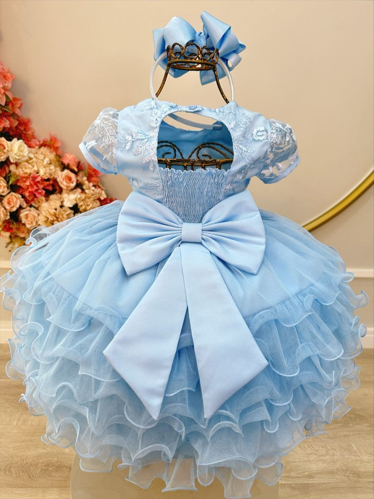 Vestido infantil azul claro Jardín Encantado con falda con volantes