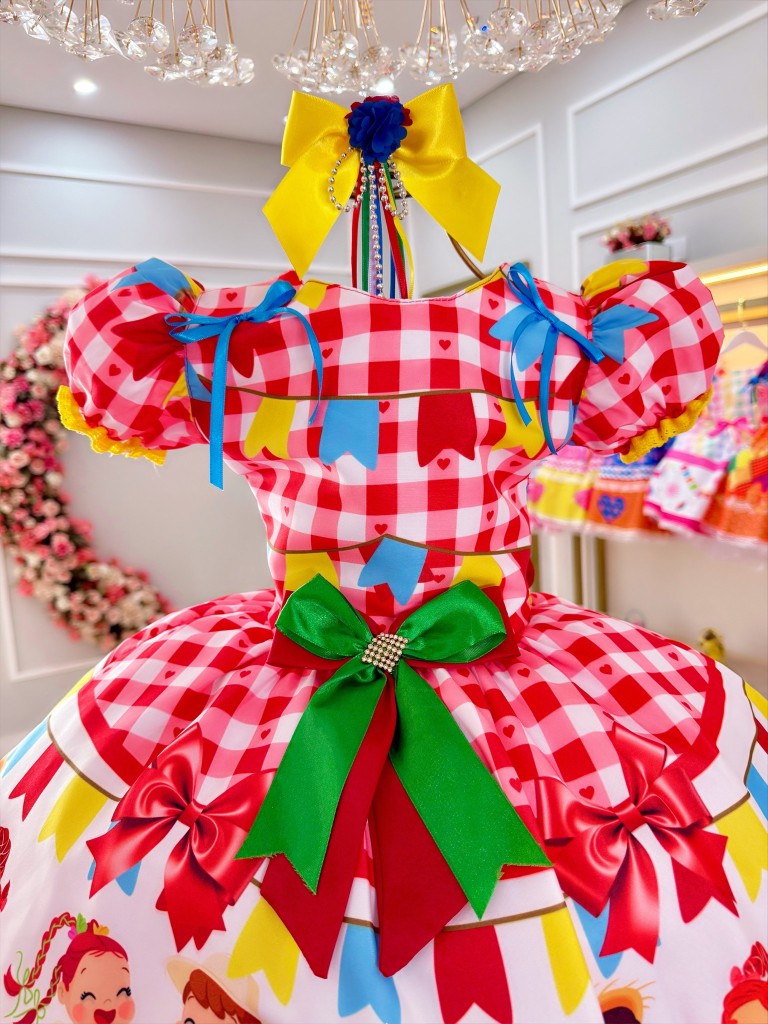 Vestido de fiesta infantil de junio, cuadros rojos de San Juan