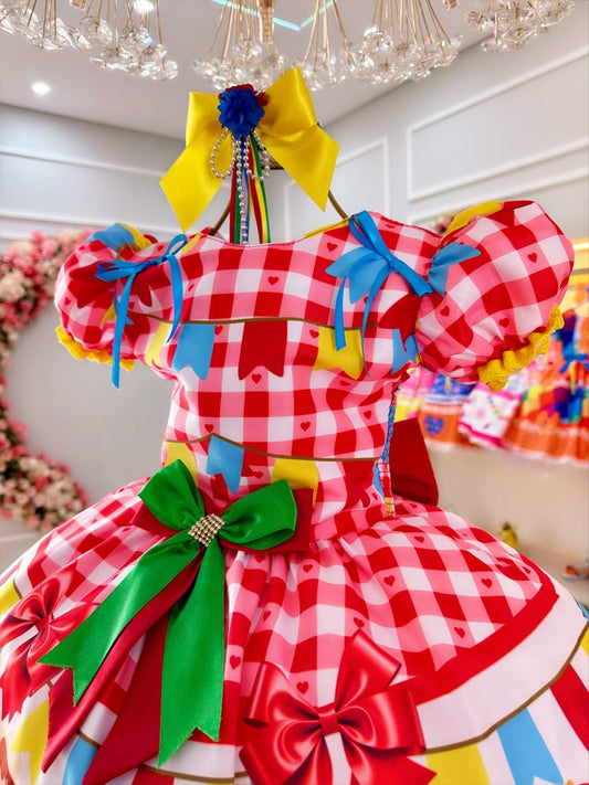 Vestido de fiesta infantil de junio, cuadros rojos de San Juan