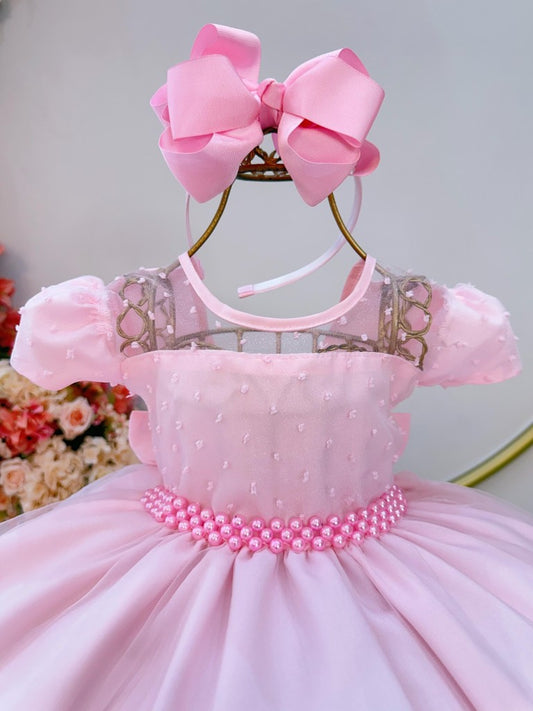 Vestido de fiesta para niña de las flores con tul rosa claro y efecto palomitas de maíz