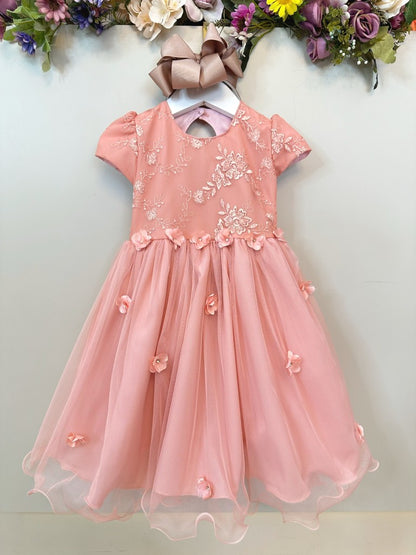 Vestido infantil de rosas de jardín encantado con encaje para fiestas