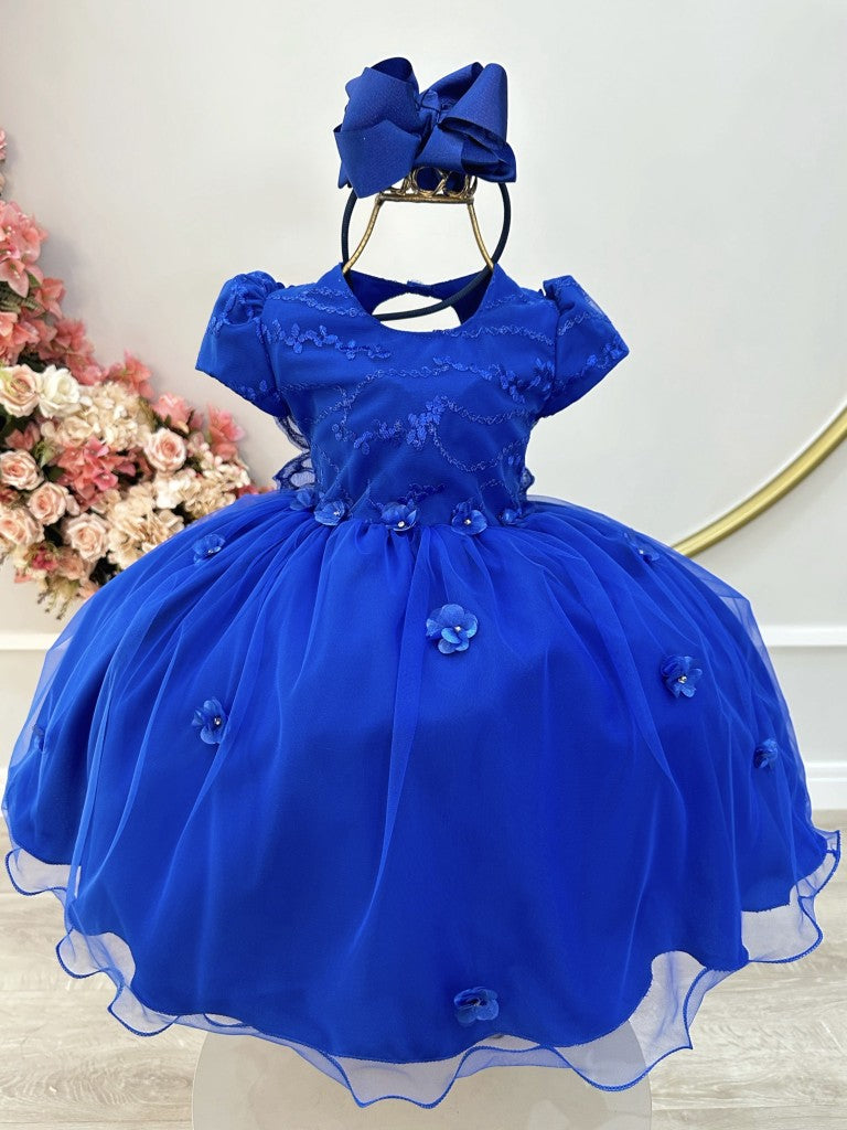 Vestido infantil de jardín encantado azul real con encaje para fiestas