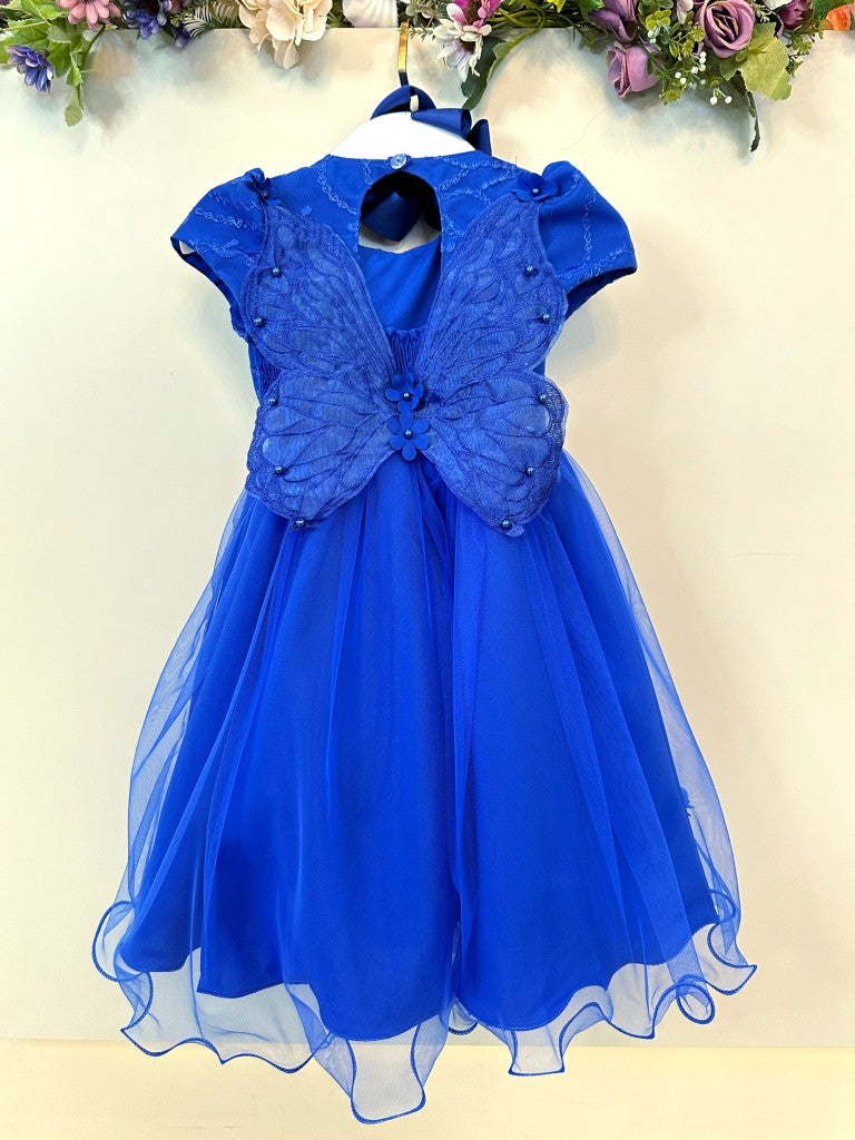 Vestido infantil de jardín encantado azul real con encaje para fiestas