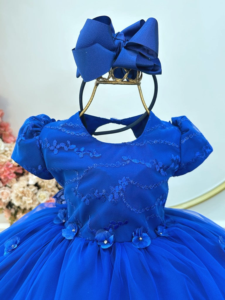 Vestido infantil de jardín encantado azul real con encaje para fiestas