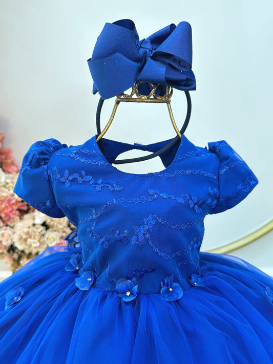 Vestido infantil de jardín encantado azul real con encaje para fiestas