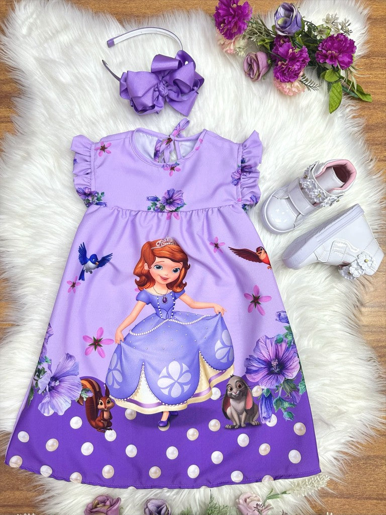 Vestido trapecio infantil de la Princesa Sofía con mangas esponjosas en azul