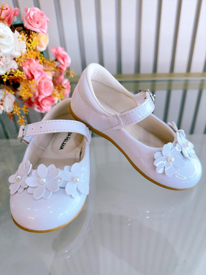 Botines Vermiz Blancos con Apliques de Flores para Bautismo
