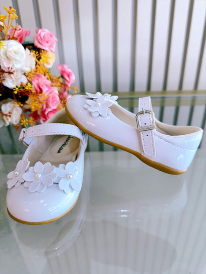 Botines Vermiz Blancos con Apliques de Flores para Bautismo
