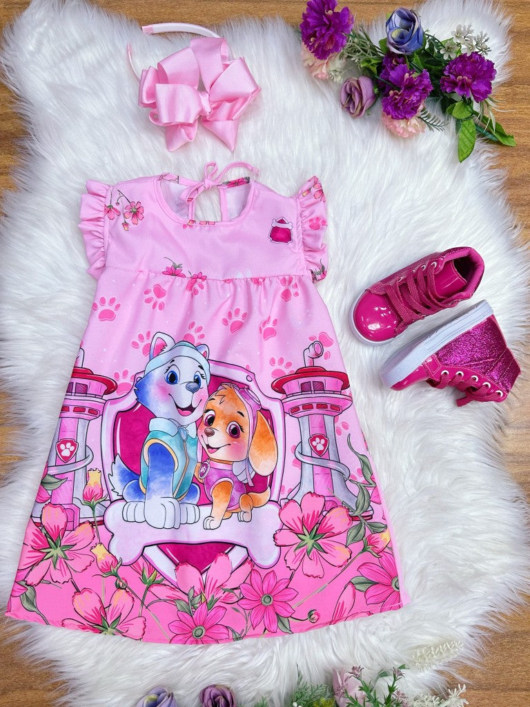Vestido trapecio infantil rosa con mangas esponjosas de Paw Patrol Sky