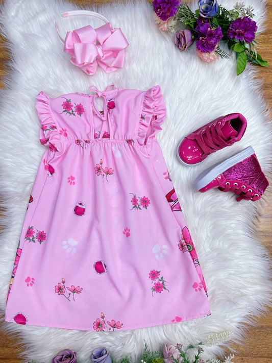 Vestido trapecio infantil rosa con mangas esponjosas de Paw Patrol Sky