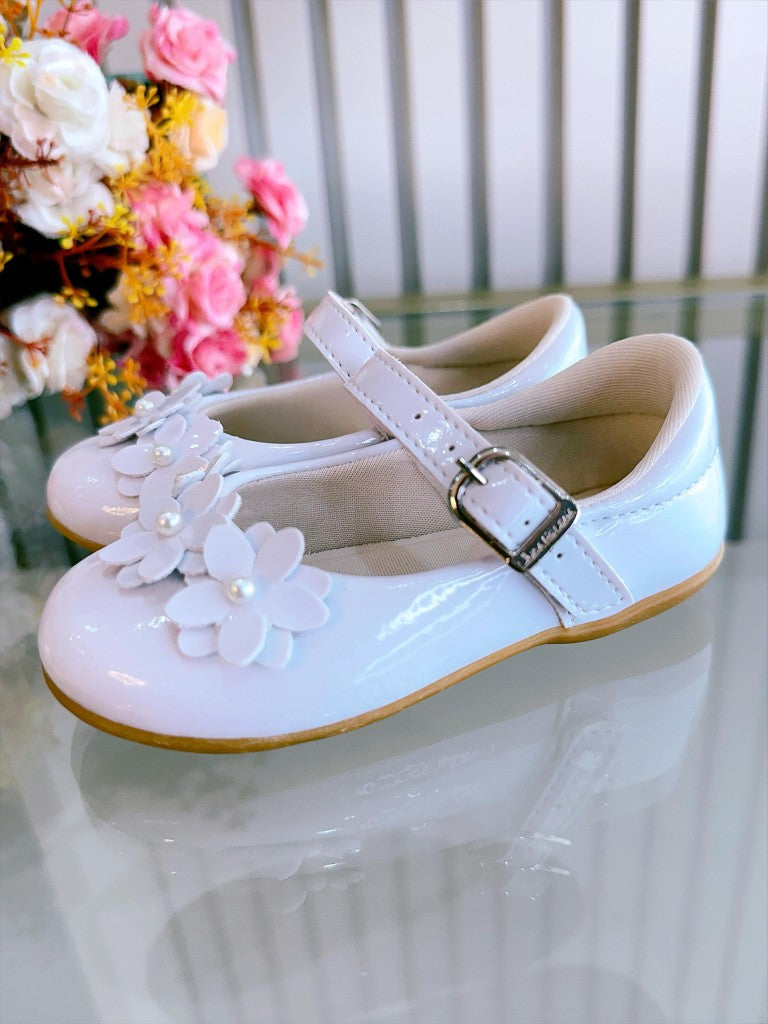 Botines Vermiz Blancos con Apliques de Flores para Bautismo