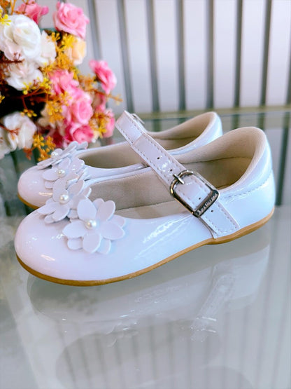 Botines Vermiz Blancos con Apliques de Flores para Bautismo