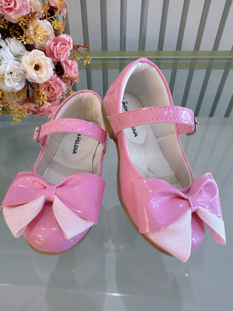Zapatos de charol rosa chicle con aplique de lazo de lujo 