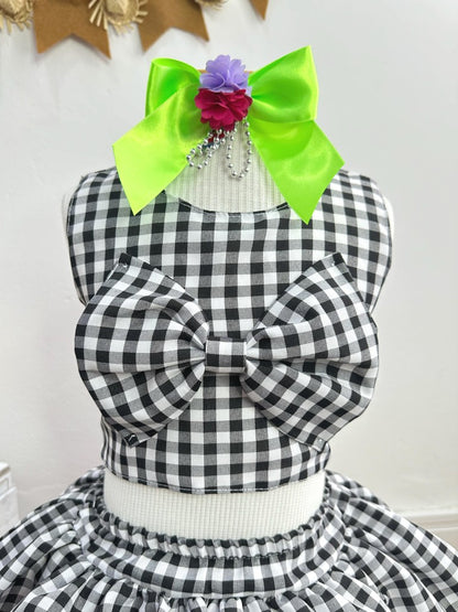 Conjunto corto de cuadros negros con falda Junino Caipira para niña