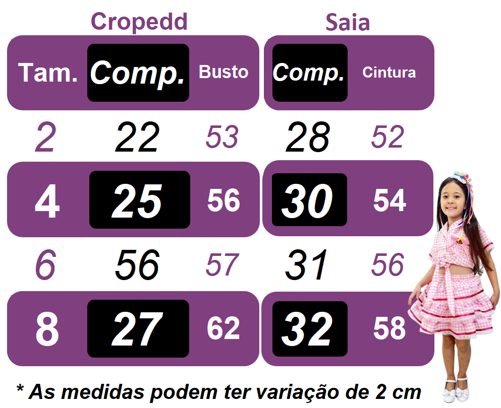 Conjunto corto de cuadros negros con falda Junino Caipira para niña
