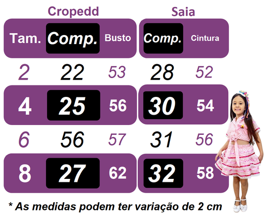 Conjunto corto de cuadros negros con falda Junino Caipira para niña