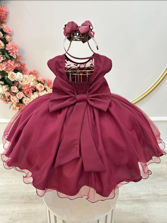 Vestido infantil Marsala con volantes y encaje para fiestas de damas de honor