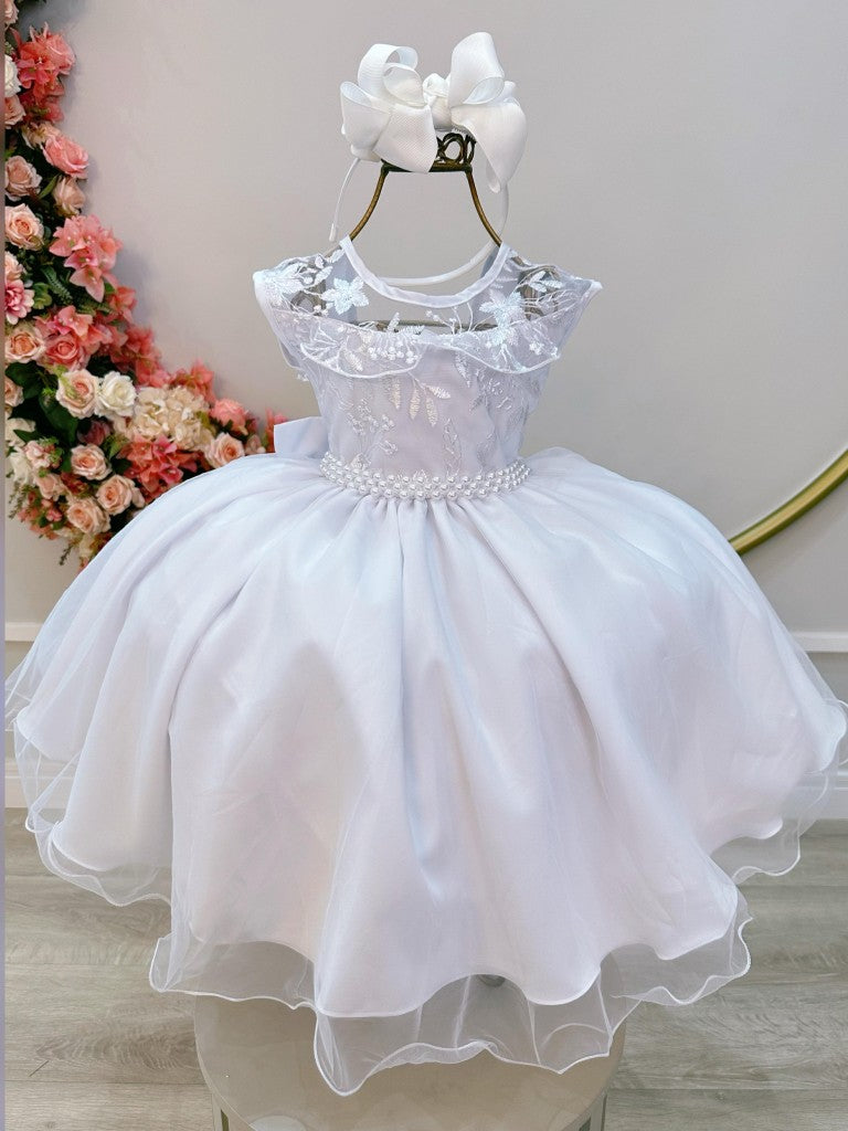 Vestido infantil blanco con volantes y encaje para fiestas de damas de honor