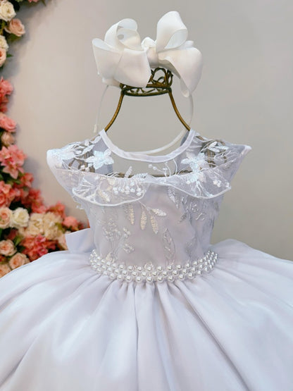 Vestido infantil blanco con volantes y encaje para fiestas de damas de honor
