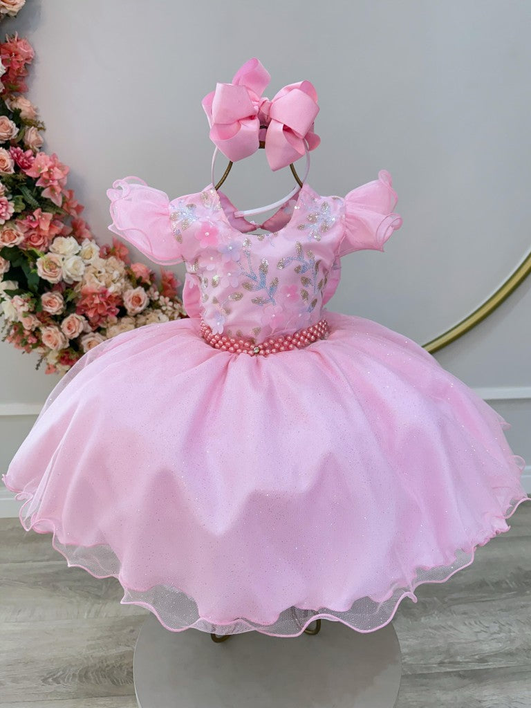 Vestido infantil de princesa de jardín encantado rosa de súper lujo
