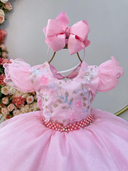 Vestido infantil de princesa de jardín encantado rosa de súper lujo