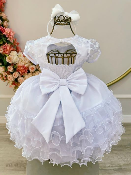 Vestido Infantil Branco Jardim Encantado Saia C/ Babados