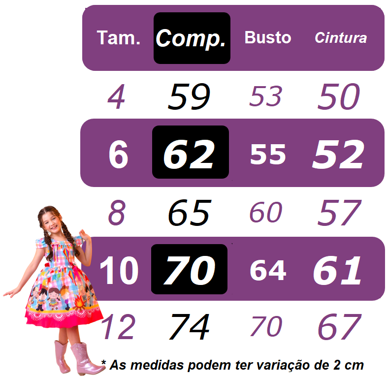 Vestido infantil Junino Caipira Folia con globos a cuadros de colores