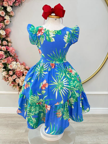 Vestido infantil casual de primavera azul floral colorido 