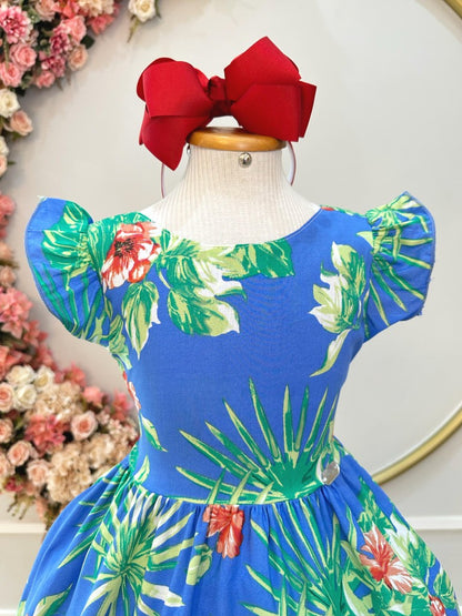 Vestido infantil casual de primavera azul floral colorido 